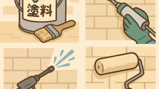 塗料や補修など外壁塗装にまつわる用語イラスト
