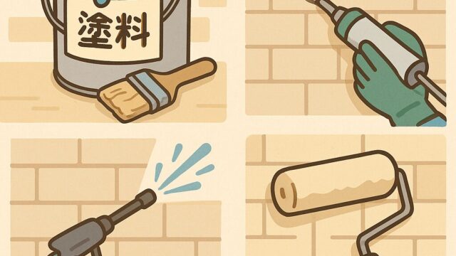 塗料や補修など外壁塗装にまつわる用語イラスト
