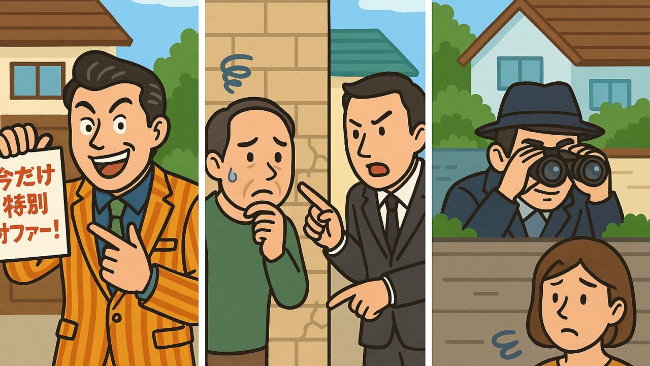 飛び込み営業などの悪徳業者を連想させるイラスト