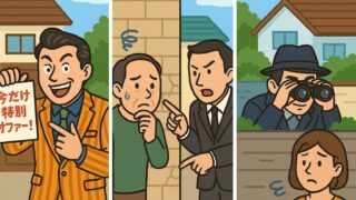 飛び込み営業などの悪徳業者を連想させるイラスト
