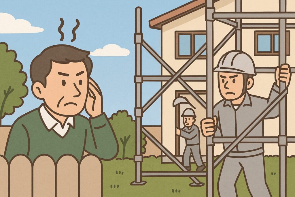足場の組み立て音がうるさそうなイラスト